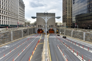 NEW YORK - APRIL 5, 2015: The Hugh L. Carey Tunnel (formerly called the Brooklyn Battery Tunnel) in New York City, NY. The tunnel bridges Brooklyn and Manhattan.